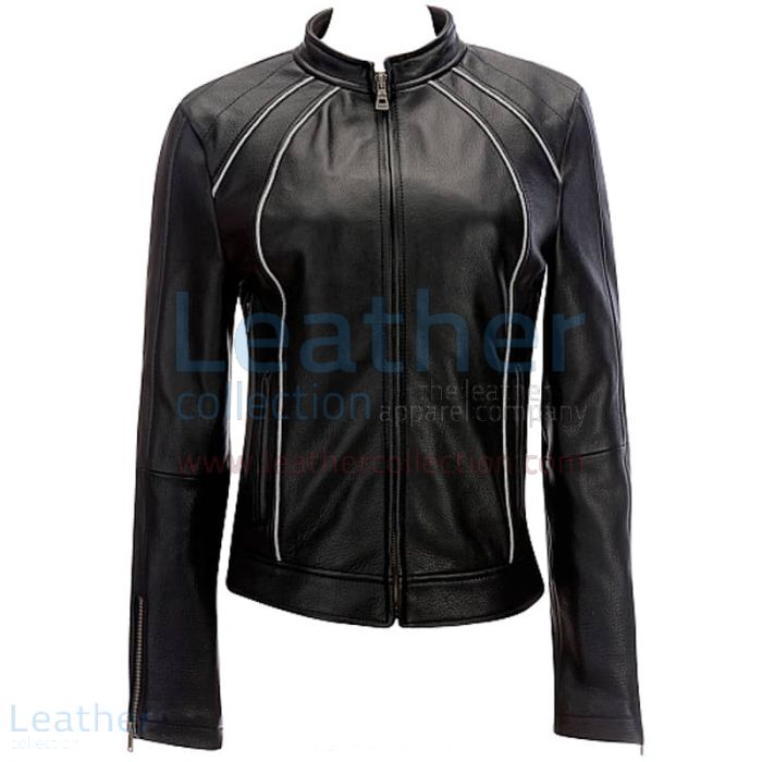Leather Ladies Jacket With Piping front view