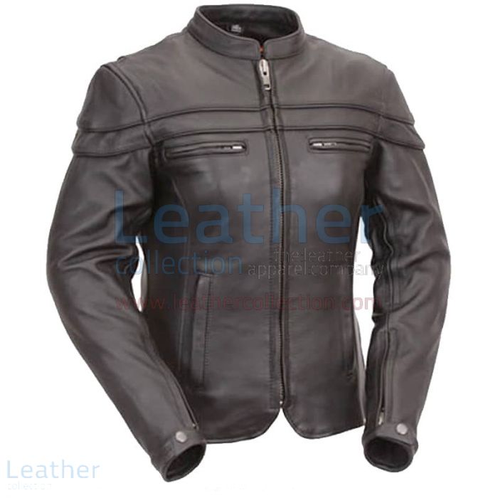 Leather Touring Riding Jacket with Sleeve & Pocket Vents front view
