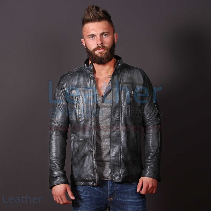 Men Casual Fashion Leather Frost Jacket front view