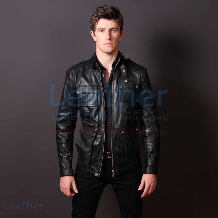 Men Leather Fashion Rockwell Jacket front view