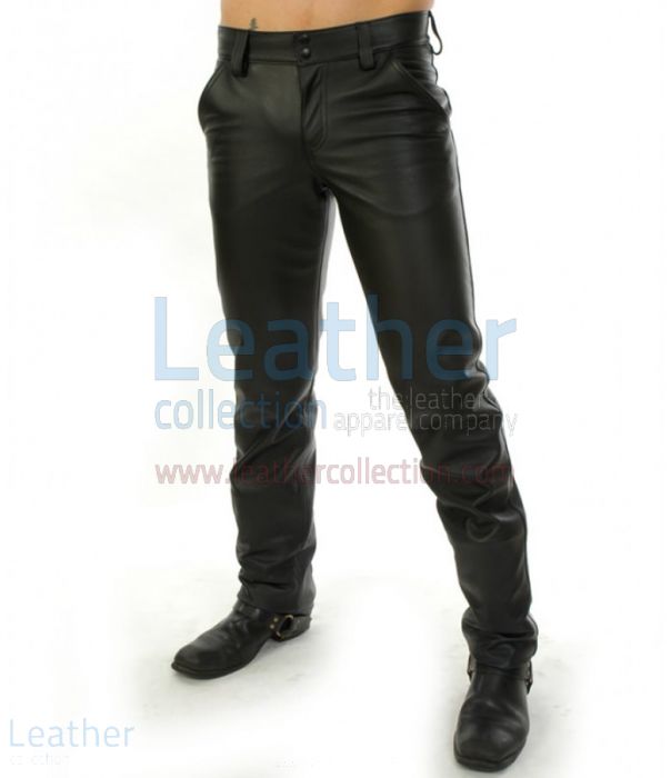 Police Leather Pants Black front view