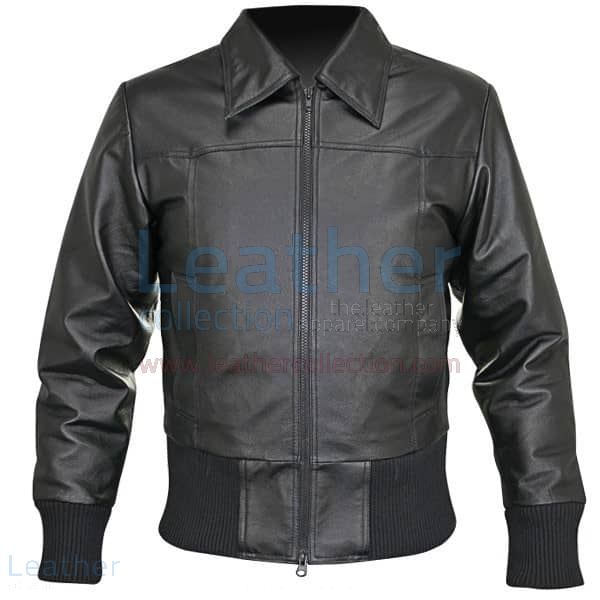 Rib Knit Waist Length Jacket Of Leather front
