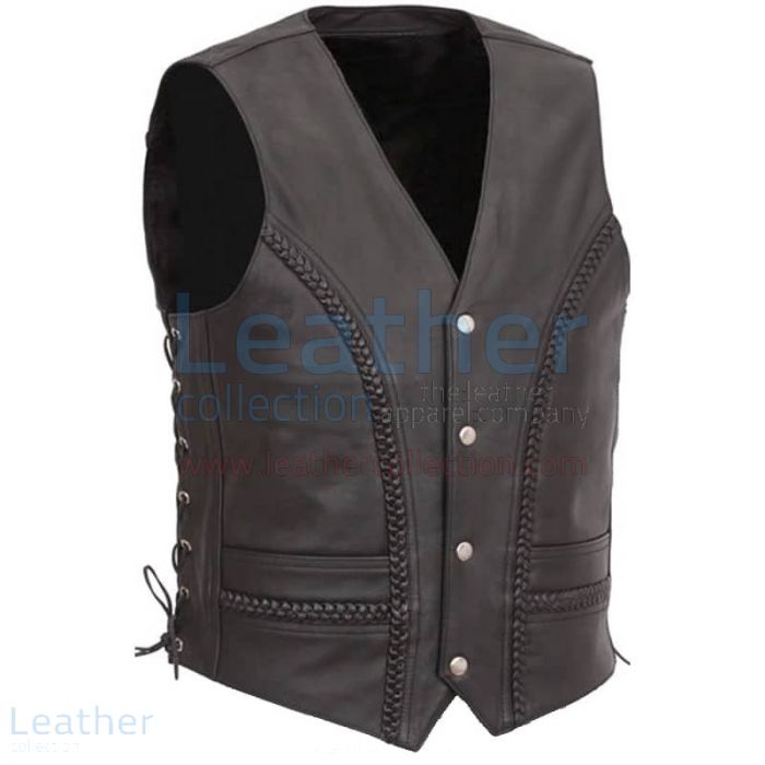 Side Lace & Braided Details Leather Vest front view